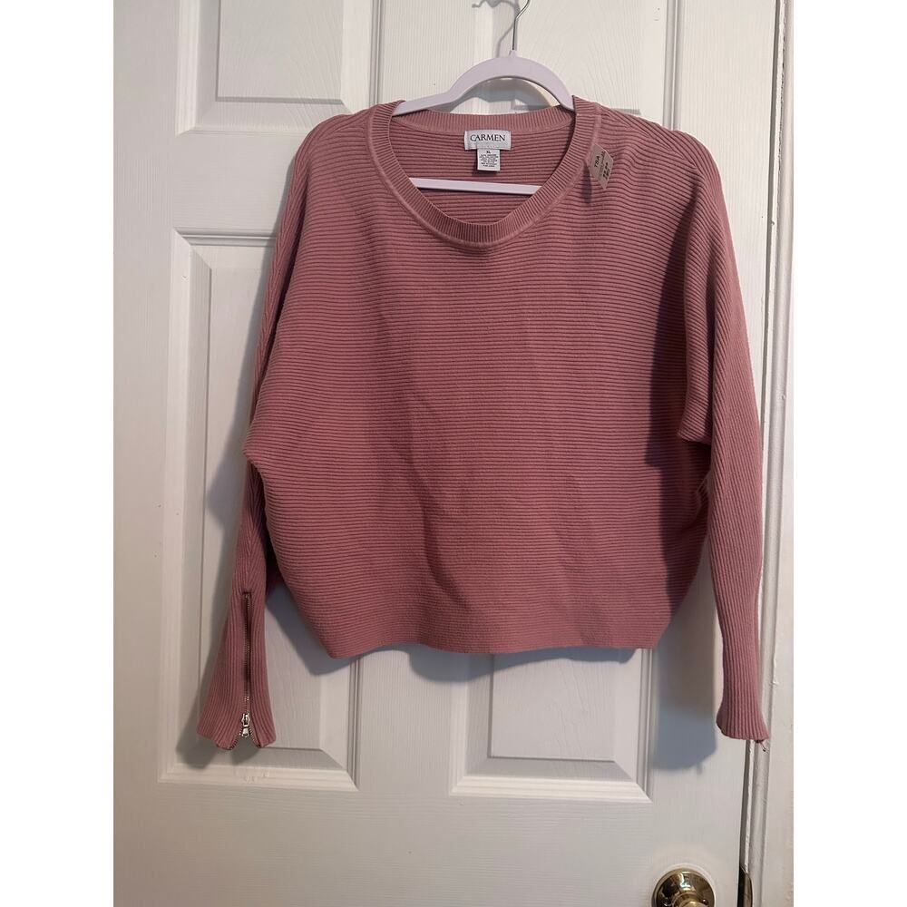 Carmen Marc Size XL Volvo Batwing Ribbed Sweater Blush Zip long Sleeve